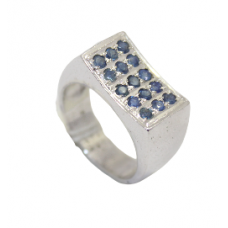 Ring silver sterling 925 women blue sapphire natural gemstone handmade C 233